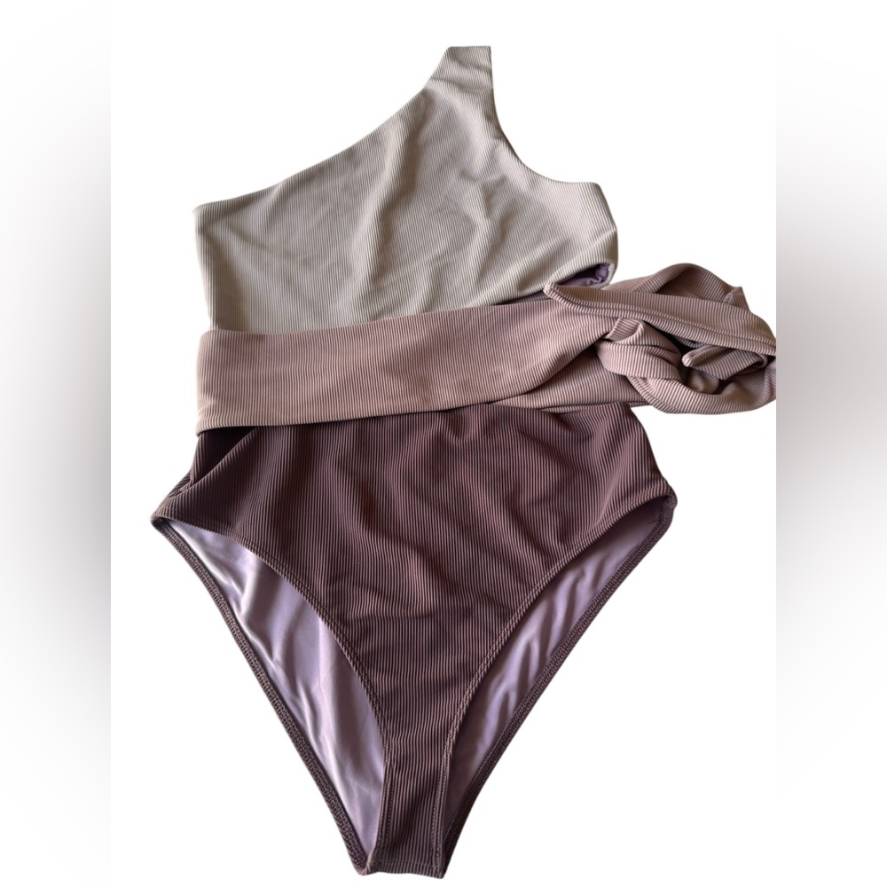 Beach Riot One Shoulder Swim One Piece - Cream and Brown